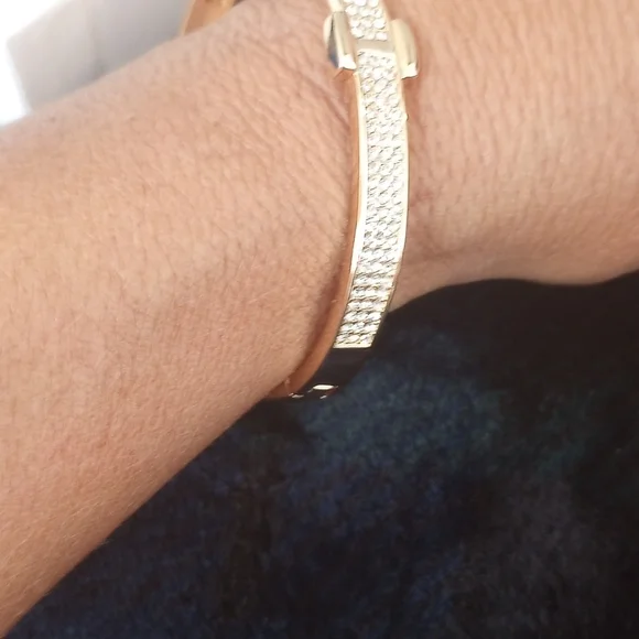 18K Gold Plated Crystal Belt Bangle Gold Swarovski Crystal Belt Bangle Bracelet - Picture 10 of 17